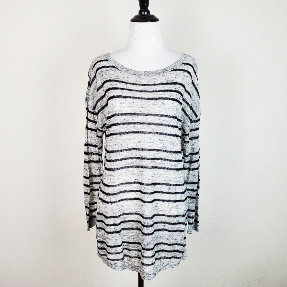 Tart Top Striped Linen Heathered Gray Black Lagenlook Spring Summer Neutral